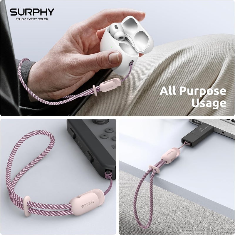 SURPHY 2 Pack Phone Lanyard for Cellphone Case, Phone Wrist Strap for Case, Cellphone Strap with 2-Color Braided, Charm Wrist Lanyard for Women and Men, Pink & Gray - Image 4